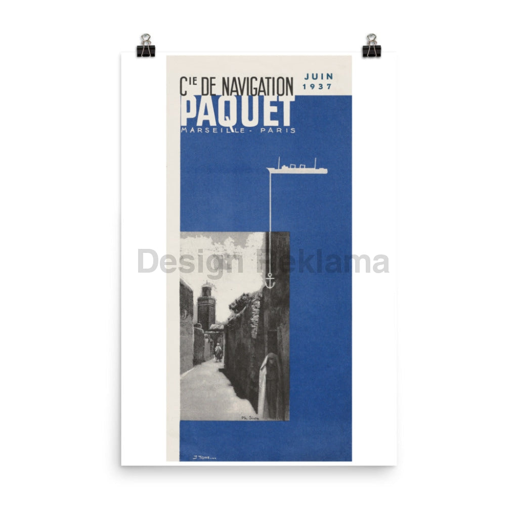 Company Navigation Packet Marseille Paris, 1937. Unframed Vintage Travel Poster Vintage Travel Poster Design Reklama