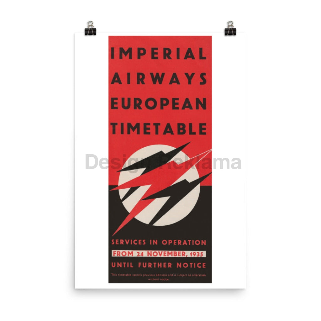 Imperial Airways European Timetable 1935. Designed by Lee-Elliott. Unframed Vintage Travel Poster Vintage Travel Poster Design Reklama