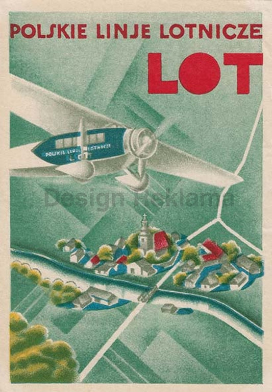 LOT Polish Airlines, 1935. Version 2. Unframed Vintage Travel Poster Vintage Travel Poster Design Reklama