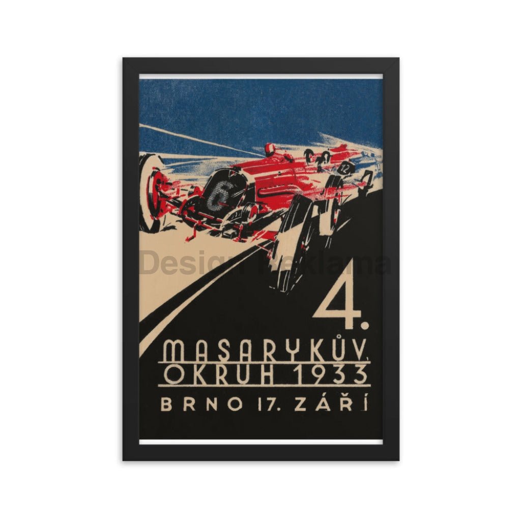 Masaryk Automobile Race Circuit, Grand Prix, Brno, Czechia, 17 September 1933. Framed Vintage Travel Poster Vintage Travel Poster Design Reklama