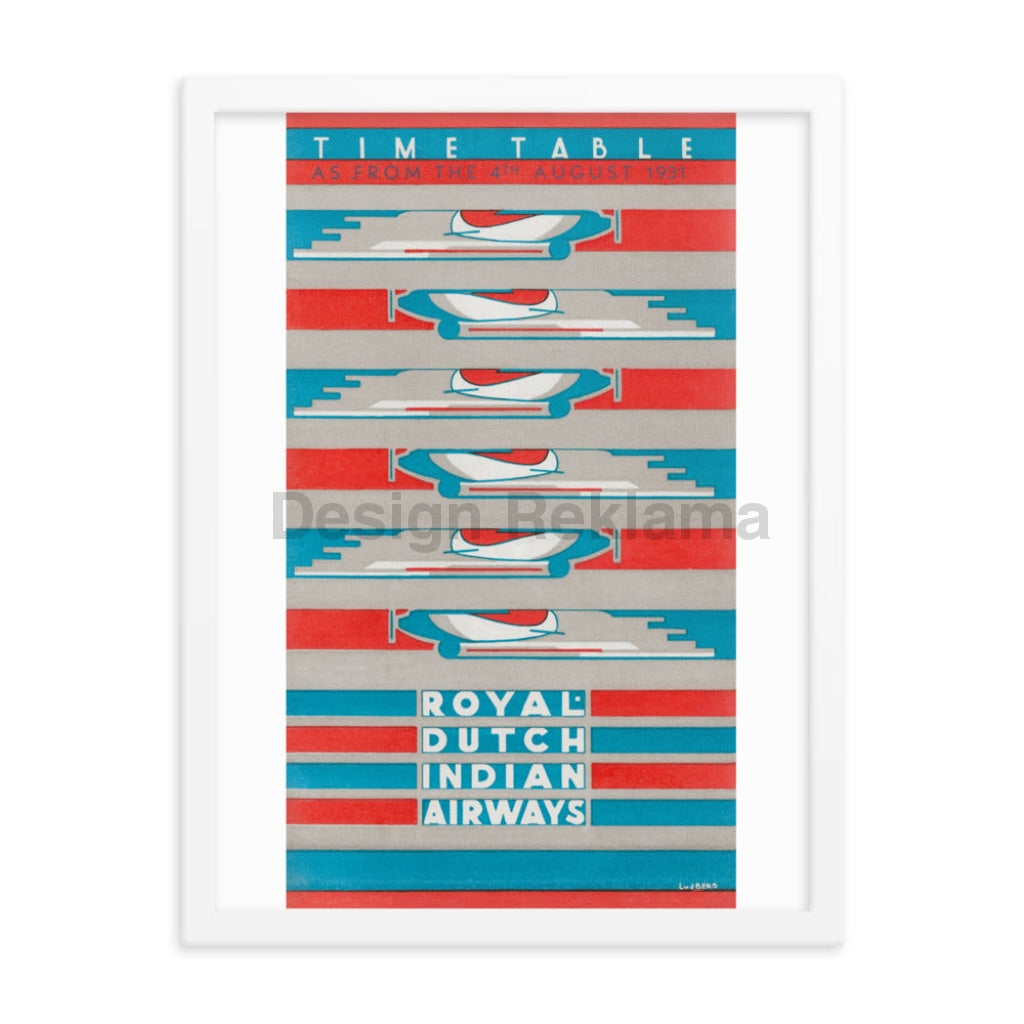 Royal Dutch Indian Airways, Timetable 1931, Framed Vintage Travel Poster Vintage Travel Poster Design Reklama