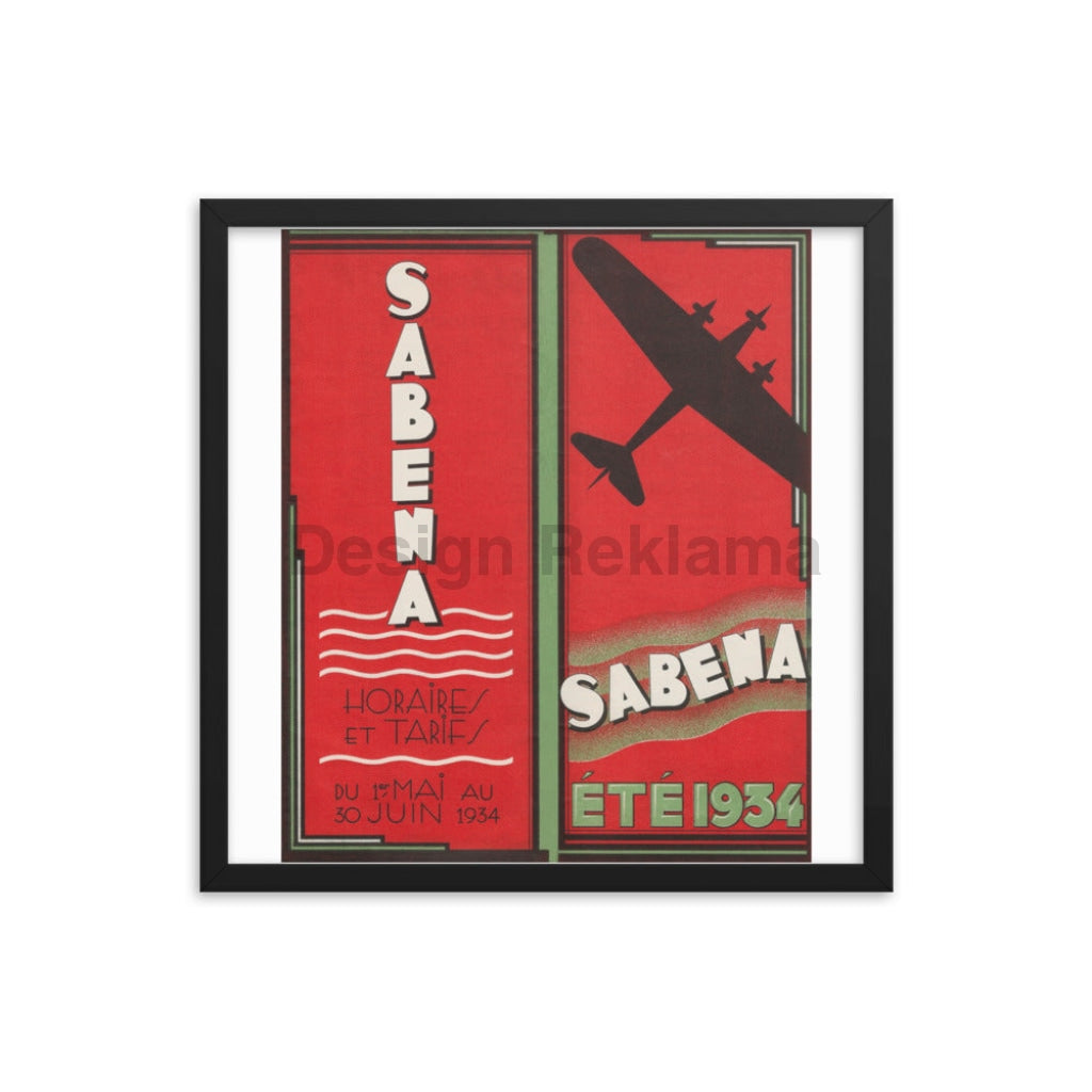 Sabena Belgium Airlines, Summer 1934. Framed Vintage Travel Poster Vintage Travel Poster Design Reklama