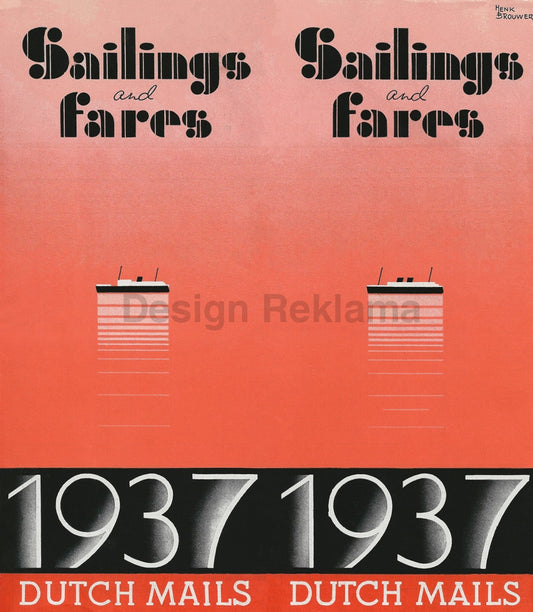 Sailings And Fares Dutch Mails, 1937. Unframed Vintage Travel Poster Vintage Travel Poster Design Reklama