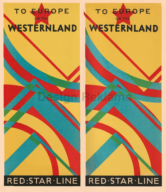 To Europe on the Westernland Red Star Line, 1928. Unframed Vintage Travel Poster Vintage Travel Poster Design Reklama