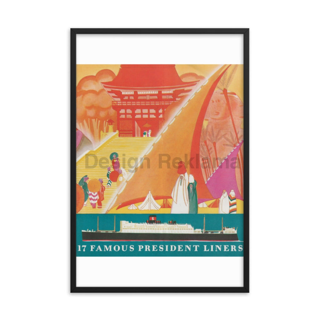 17 Famous President Liners Dollar Steamship Lines 1930. Framed Vintage Travel Poster Vintage Travel Poster Design Reklama