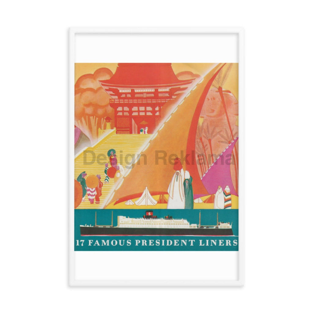 17 Famous President Liners Dollar Steamship Lines 1930. Framed Vintage Travel Poster Vintage Travel Poster Design Reklama