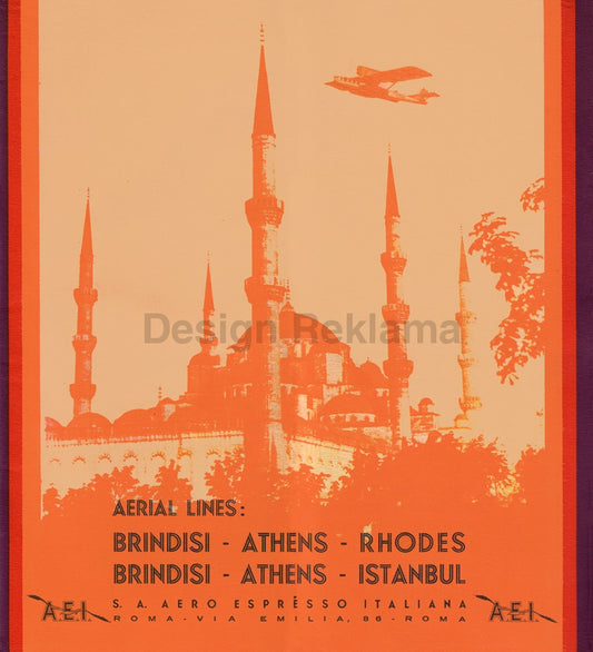 Aero Espresso Italiana Airlines, Italy circa 1932. Framed Vintage Travel Poster Vintage Travel Poster Design Reklama