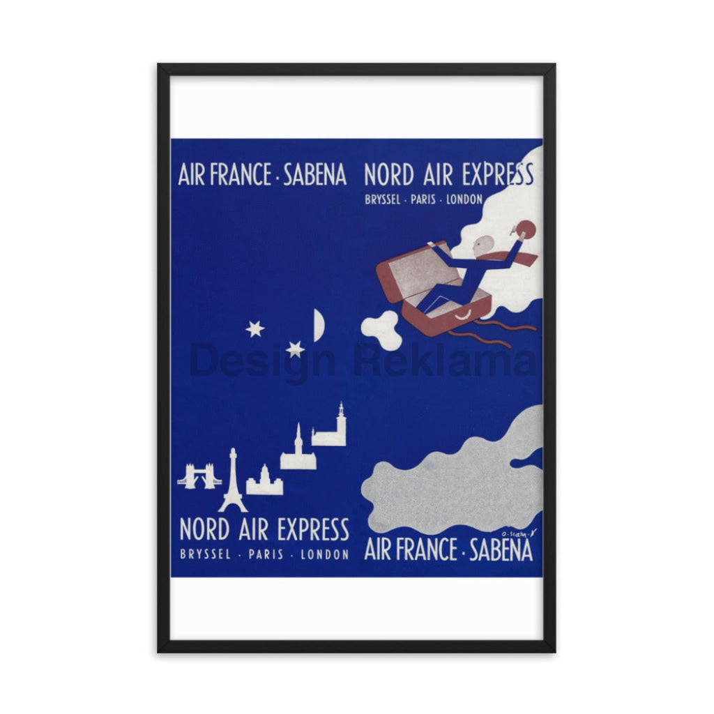 Air France - Sabena Nord Air Express Brussels - Paris - London, 1936. Designed by O. Stahr. Framed Vintage Travel Poster Vintage Travel Poster Design Reklama
