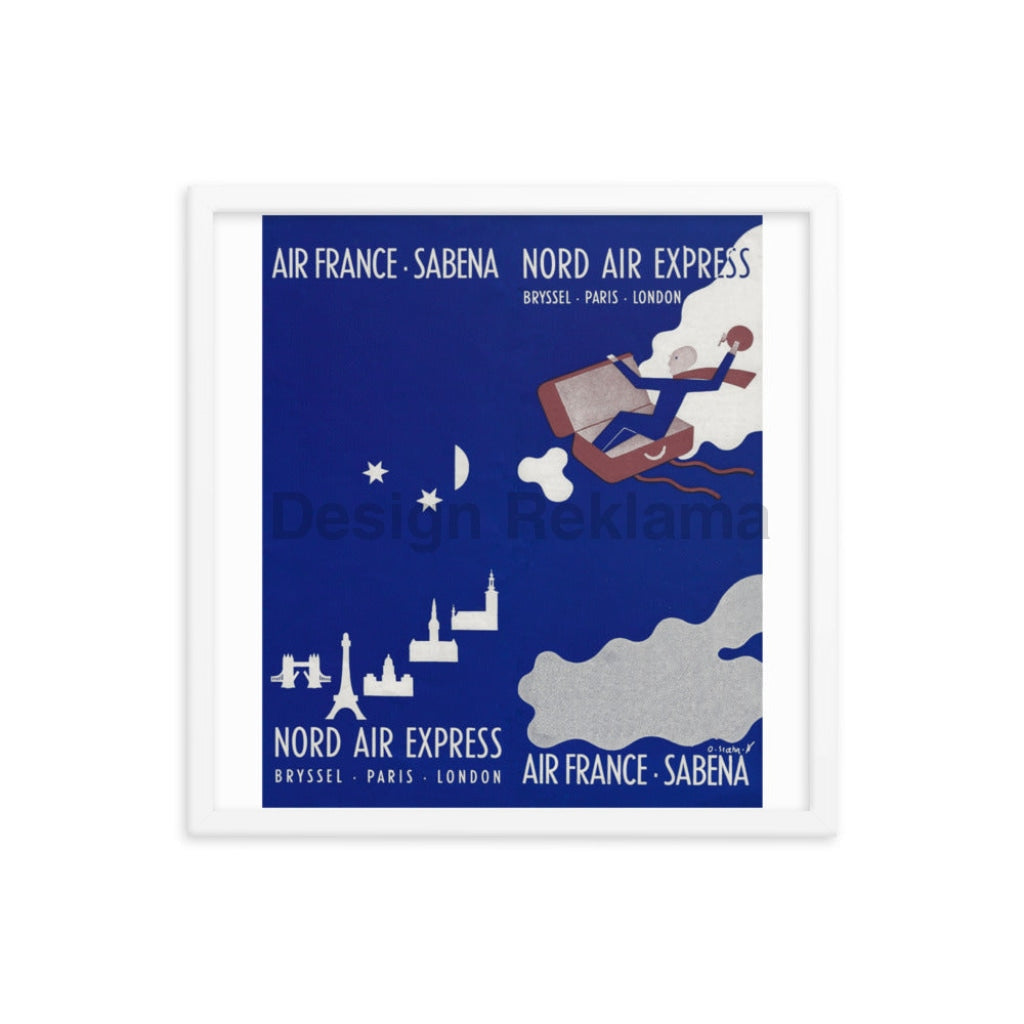 Air France - Sabena Nord Air Express Brussels - Paris - London, 1936. Designed by O. Stahr. Framed Vintage Travel Poster Vintage Travel Poster Design Reklama