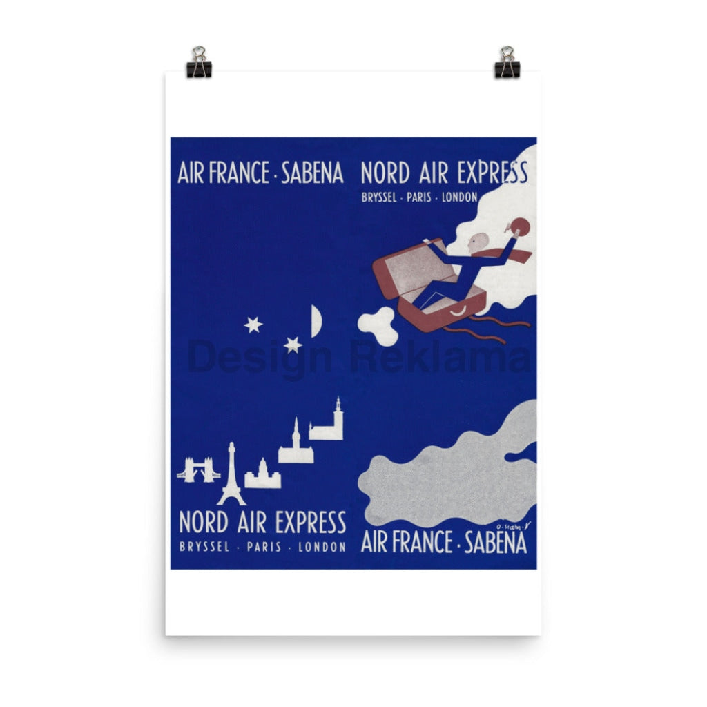 Air France - Sabena Nord Air Express Brussels - Paris - London, 1936. Designed by O. Stahr. Unframed Vintage Travel Poster Vintage Travel Poster Design Reklama