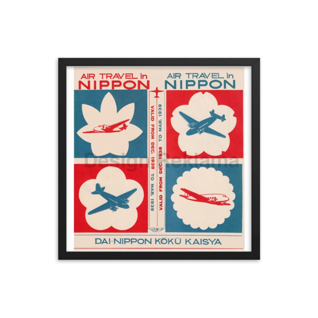 Air Travel in Nippon - Dai-Nippon Kōkō Kaisya, 1938, Framed Vintage Travel Poster Framed Poster Design Reklama