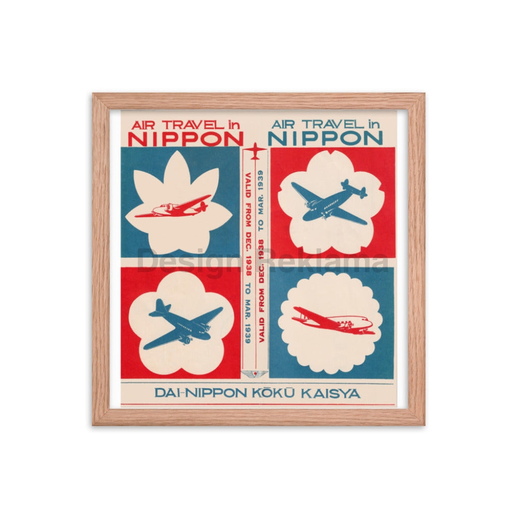 Air Travel in Nippon - Dai-Nippon Kōkō Kaisya, 1938, Framed Vintage Travel Poster Framed Poster Design Reklama