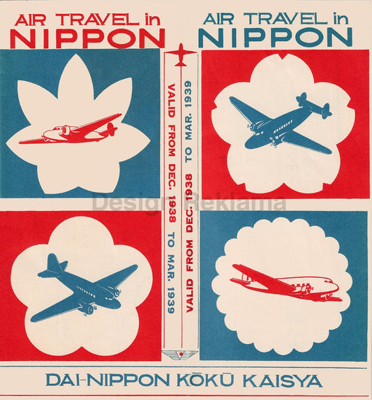 Air Travel in Nippon - Dai-Nippon Kōkō Kaisya, 1938, Unframed Vintage Travel Poster Vintage Travel Poster Design Reklama