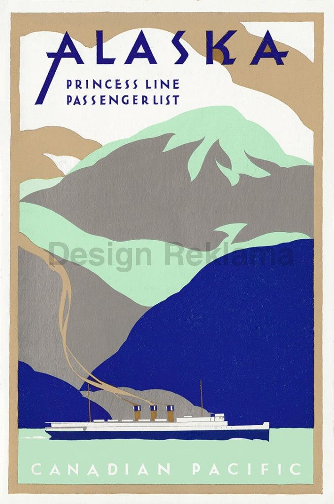 Alaska Princess Line Canadian Pacific, 1936. Unframed Vintage Travel Poster Vintage Travel Poster Design Reklama