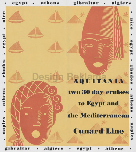 Aquatania Cunard Line Egypt And Mediterranean 1932. Framed Vintage Travel Poster Vintage Travel Poster Design Reklama