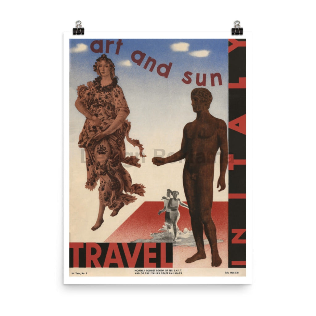 Art and Sun - Travel in Italy, 1936. Unframed Vintage Travel Poster Vintage Travel Poster Design Reklama