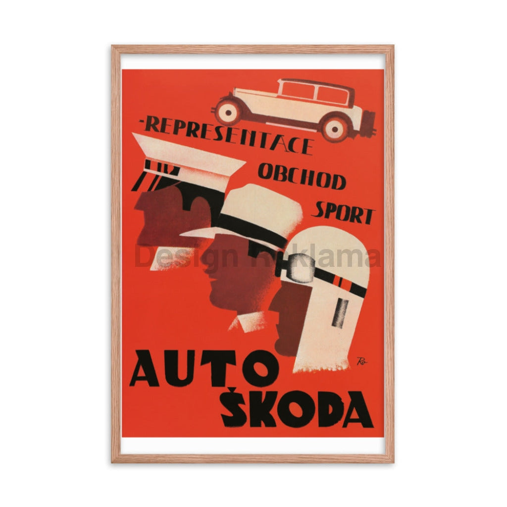 Auto Skoda Advertisement, 1934. Framed Vintage Travel Poster Vintage Travel Poster Design Reklama