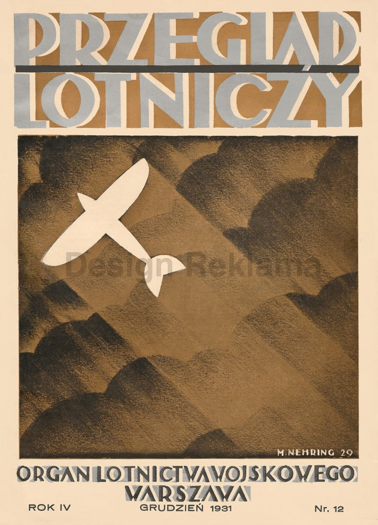 Aviation Review Magazine December 1931, Published by the Polish Air Force. Framed Vintage Travel Poster. Vintage Travel Poster Design Reklama