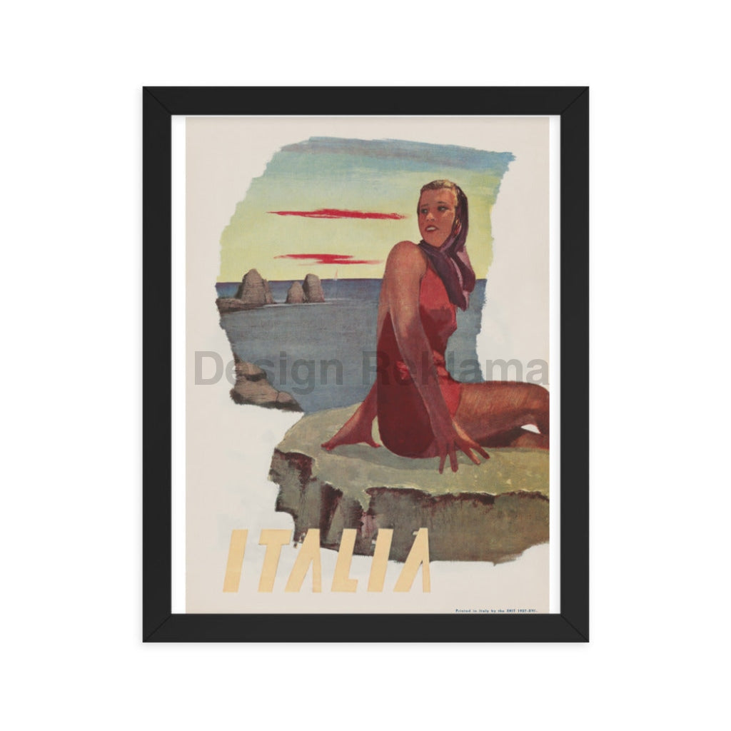 Beach - Travel in Italy, 1937. Framed Vintage Travel Poster Vintage Travel Poster Design Reklama