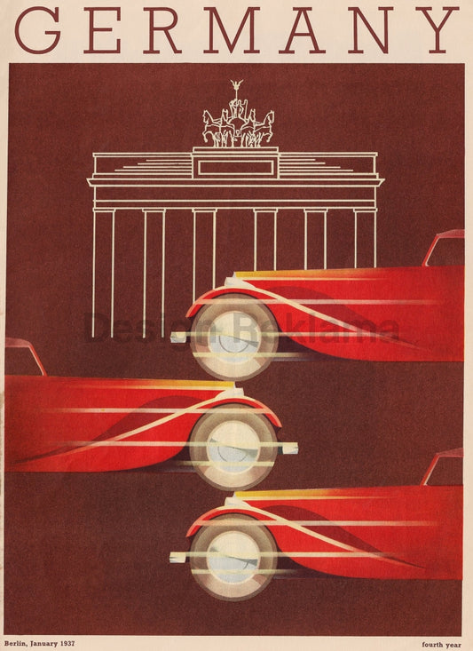 Berlin, Germany. Brandenburg Gate, 1937. Unframed Vintage Travel Poster Vintage Travel Poster Design Reklama