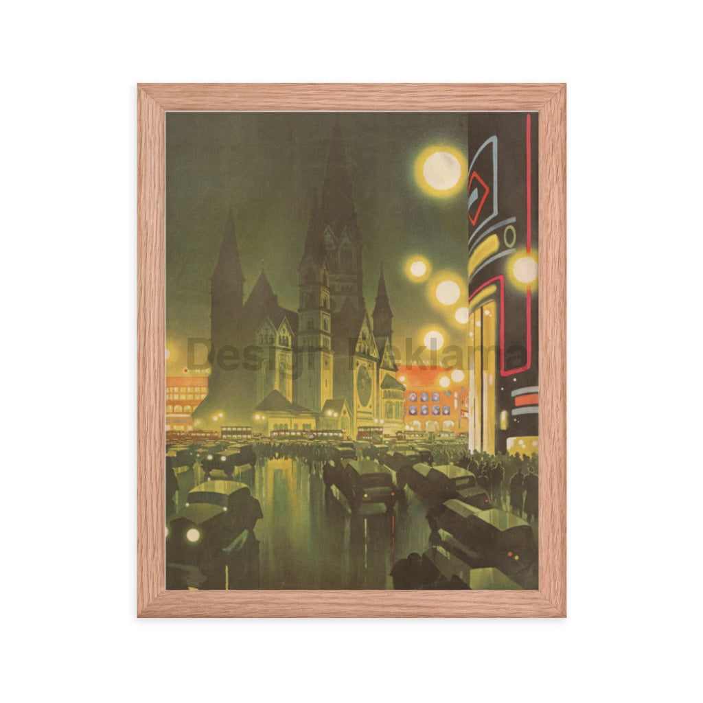 Berlin, Germany. Kaiser William Memorial Church at Night, 1936. Framed Vintage Travel Poster Vintage Travel Poster Design Reklama