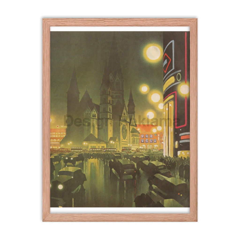 Berlin, Germany. Kaiser William Memorial Church at Night, 1936. Framed Vintage Travel Poster Vintage Travel Poster Design Reklama