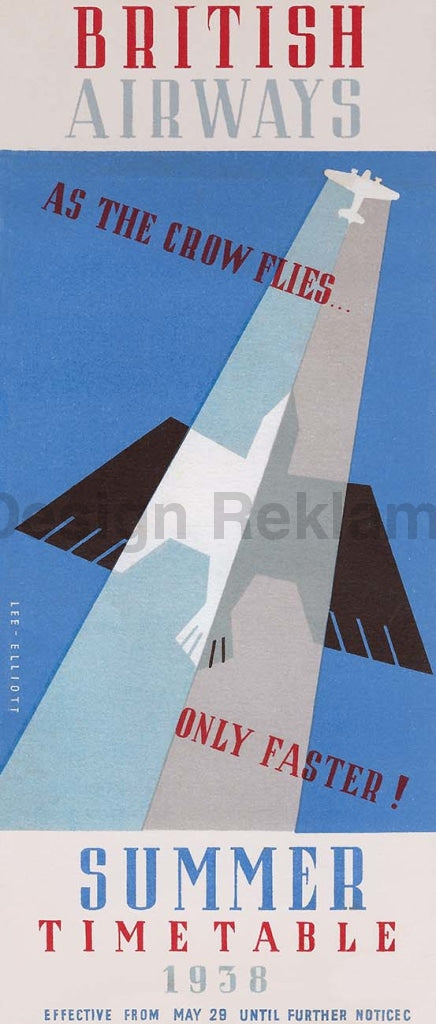 British Airways Timetable, Summer 1938. Designed by Lee-Elliott. Unframed Vintage Travel Poster Vintage Travel Poster Design Reklama