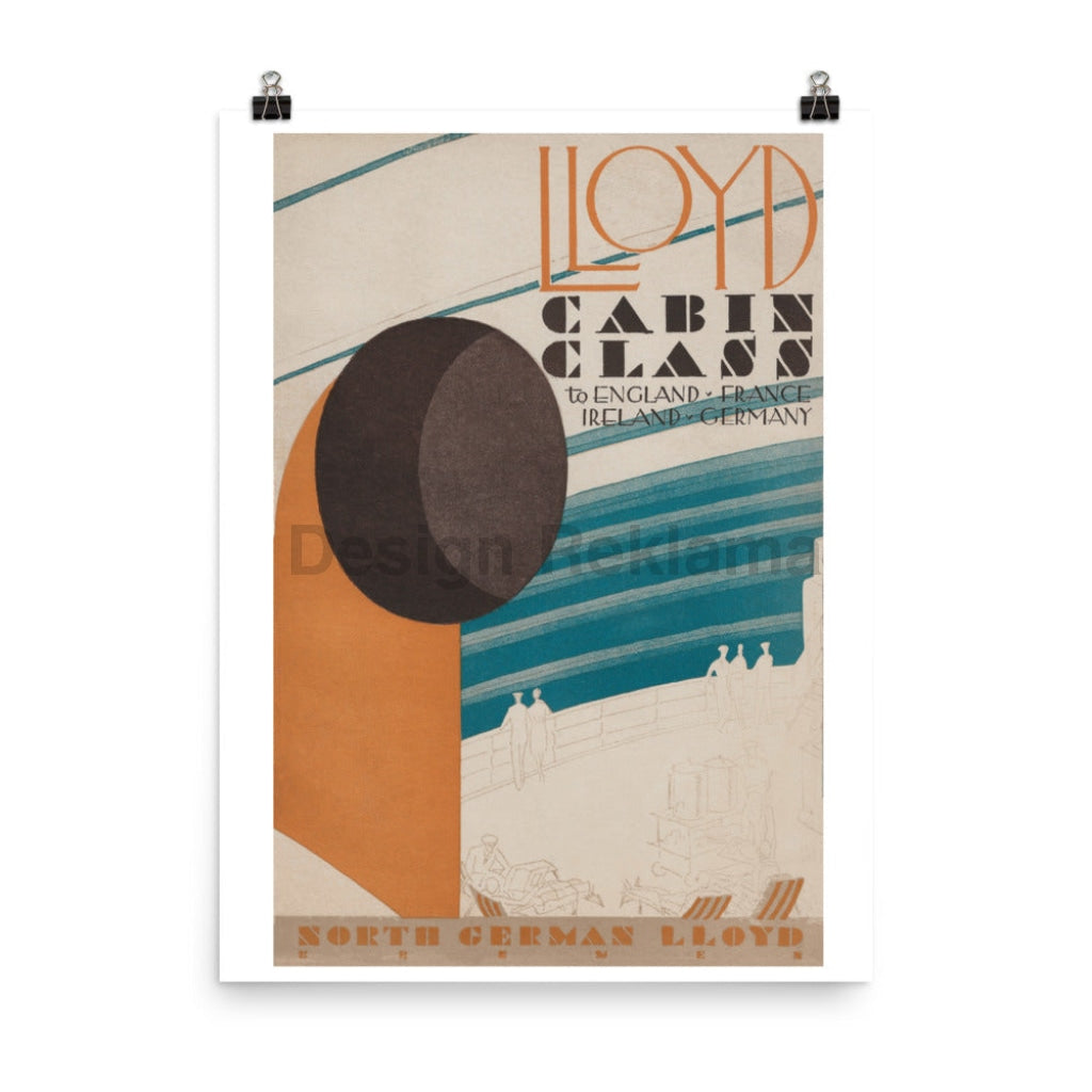 Cabin Class North German Lloyd, 1931. Unframed Vintage Travel Poster Vintage Travel Poster Design Reklama