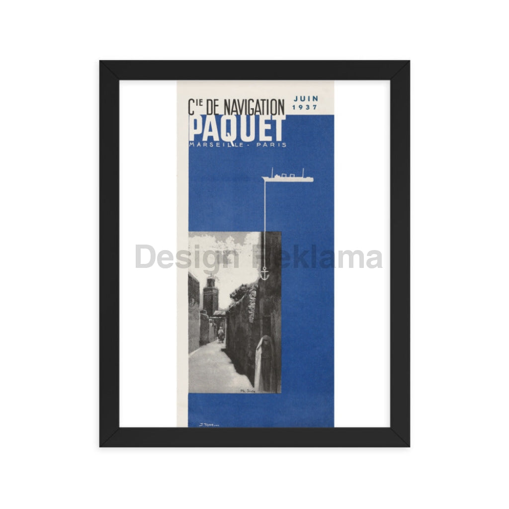 Company Navigation Packet Marseille Paris, 1937. Framed Vintage Travel Poster Vintage Travel Poster Design Reklama