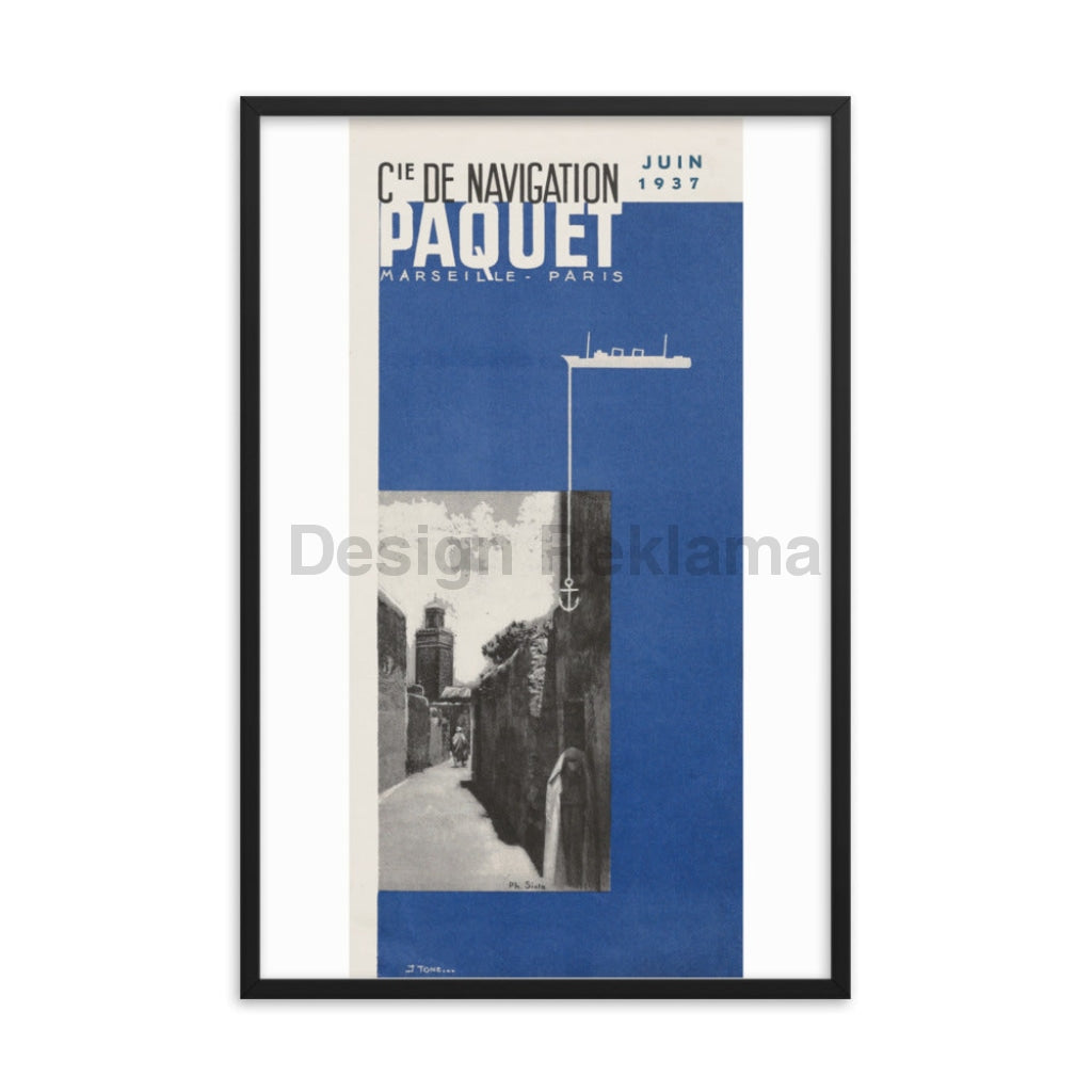 Company Navigation Packet Marseille Paris, 1937. Framed Vintage Travel Poster Vintage Travel Poster Design Reklama