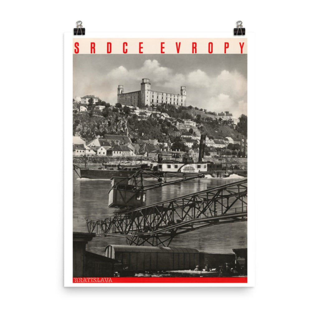 Czechoslovakia, the Heart of Europe, Visit Bratislava (Pozsony/Pressburg), 1934. Unframed Vintage Travel Poster Vintage Travel Poster Design Reklama