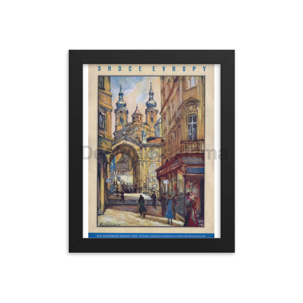 Czechoslovakia, the Heart of Europe, Visit Karlsbad (Karlovy Vary), 1934. Framed Vintage Travel Poster Vintage Travel Poster Design Reklama