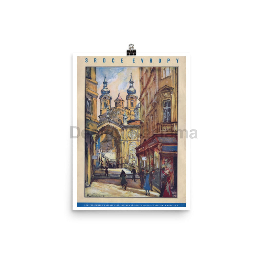Czechoslovakia, the Heart of Europe, Visit Karlsbad (Karlovy Vary), 1934. Unframed Vintage Travel Poster Vintage Travel Poster Design Reklama