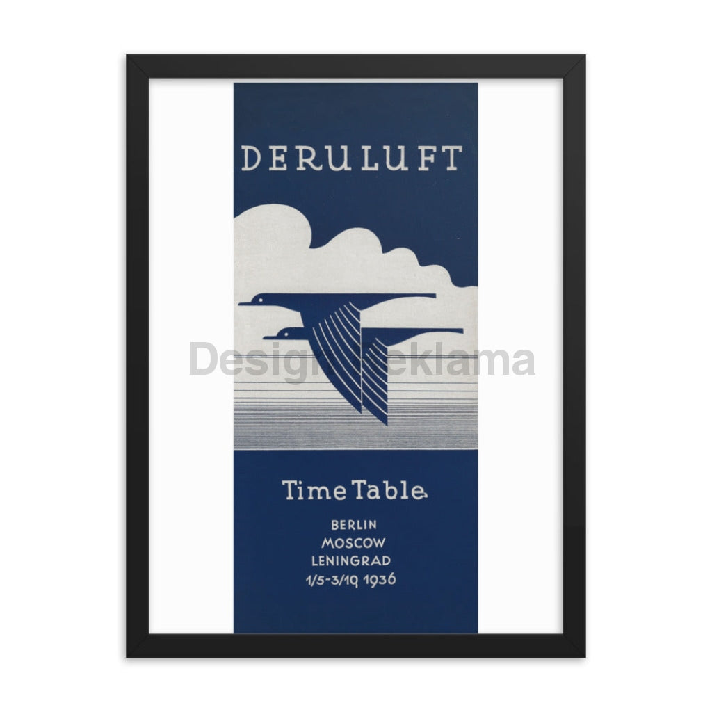 Deruluft Airlines (JV Germany & USSR). Berlin - Moscow - Leningrad Service, 1936. Framed Vintage Travel Poster Vintage Travel Poster Design Reklama