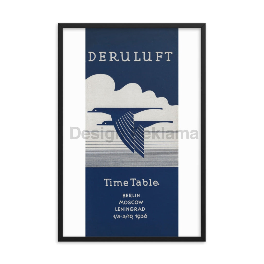 Deruluft Airlines (JV Germany & USSR). Berlin - Moscow - Leningrad Service, 1936. Framed Vintage Travel Poster Vintage Travel Poster Design Reklama