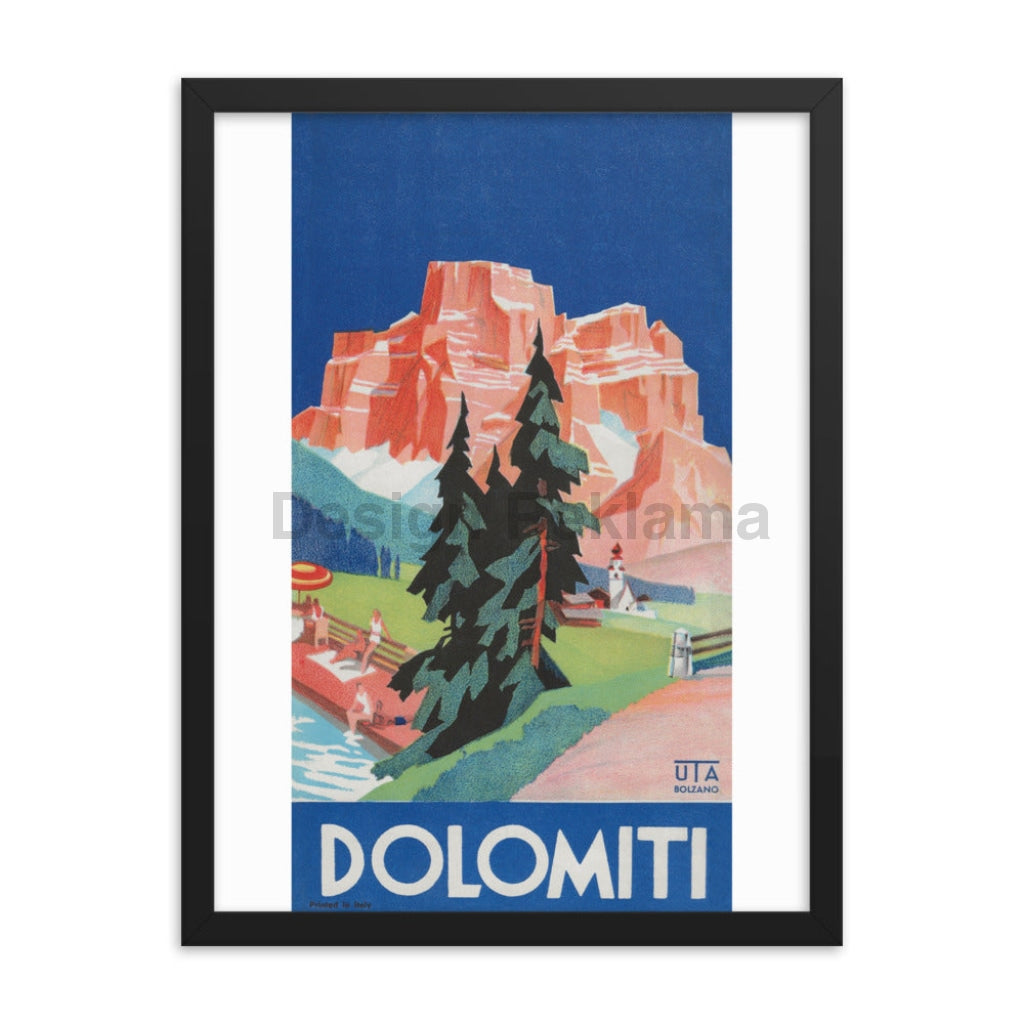 Dolomite Mountains, Italy Version 2 circa 1934. Framed Vintage Travel Poster Vintage Travel Poster Design Reklama