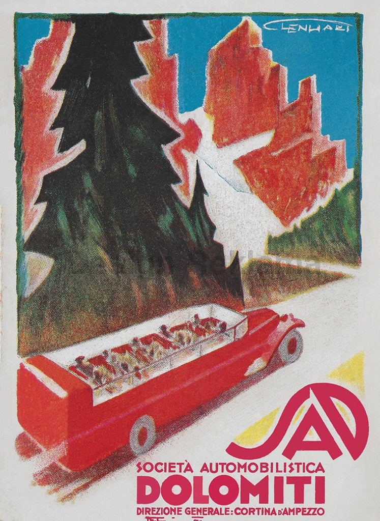 Dolomites, Italy Automobile Company, circa 1933. Framed Vintage Travel Poster Vintage Travel Poster Design Reklama