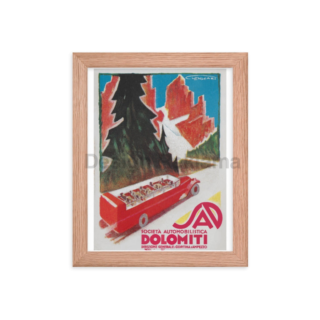 Dolomites, Italy Automobile Company, circa 1933. Framed Vintage Travel Poster Vintage Travel Poster Design Reklama