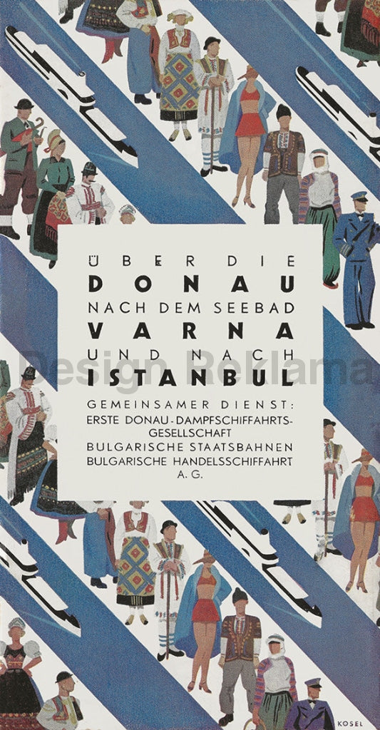 Down The Danube Through Varna And Istanbul Bulgarian State Railway, 1935. Framed Vintage Travel Poster Vintage Travel Poster Design Reklama