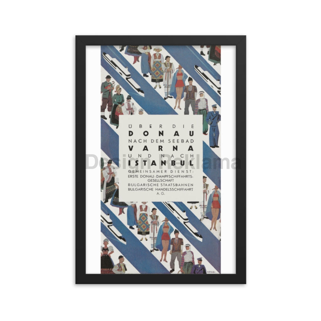 Down The Danube Through Varna And Istanbul Bulgarian State Railway, 1935. Framed Vintage Travel Poster Vintage Travel Poster Design Reklama