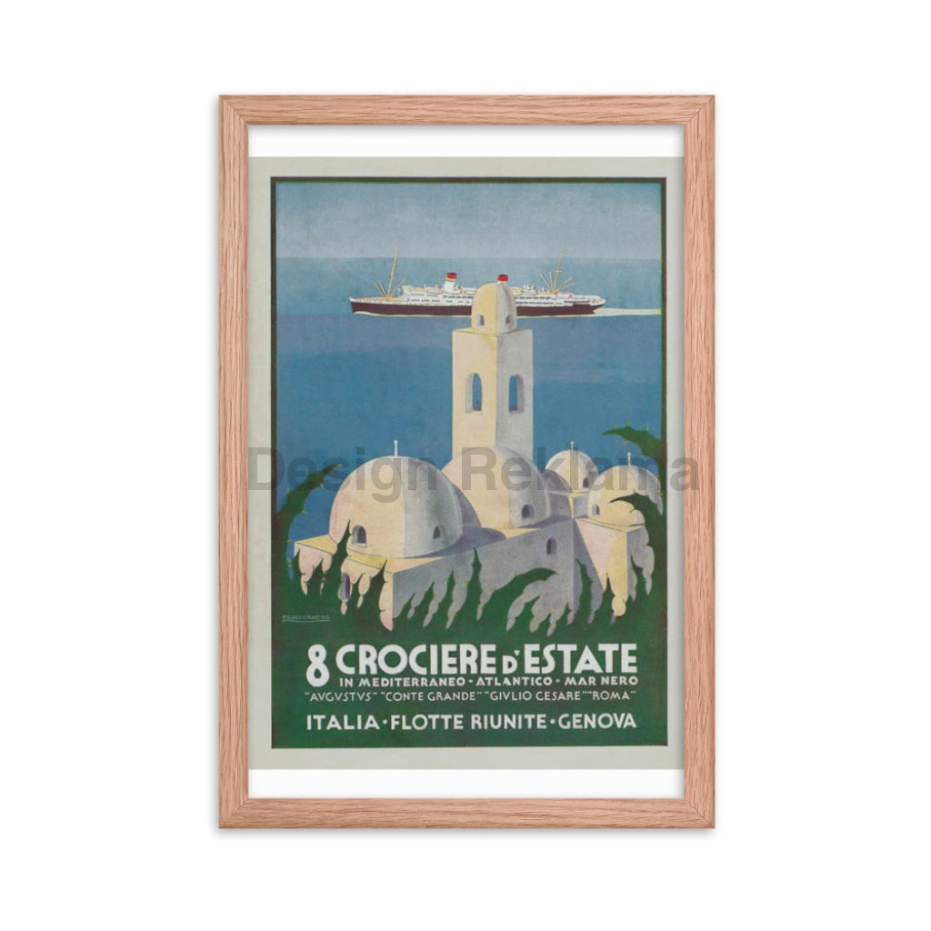 Eight Summer Cruises in the Mediterranean-Atlantic Black Sea, 1936 Italian United Fleets. Framed Vintage Travel Poster Vintage Travel Poster Design Reklama