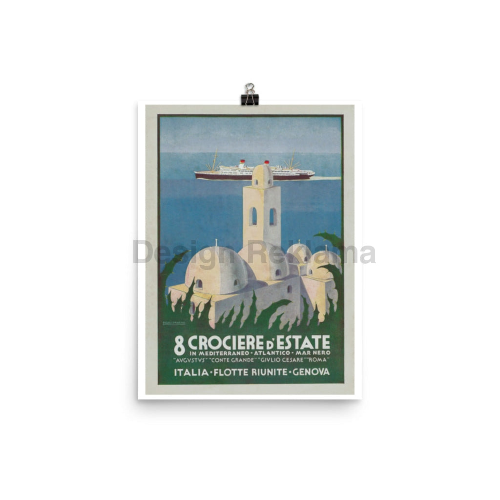Eight Summer Cruises in the Mediterranean-Atlantic Black Sea, 1936 Italian United Fleets. Unframed Vintage Travel Poster Vintage Travel Poster Design Reklama