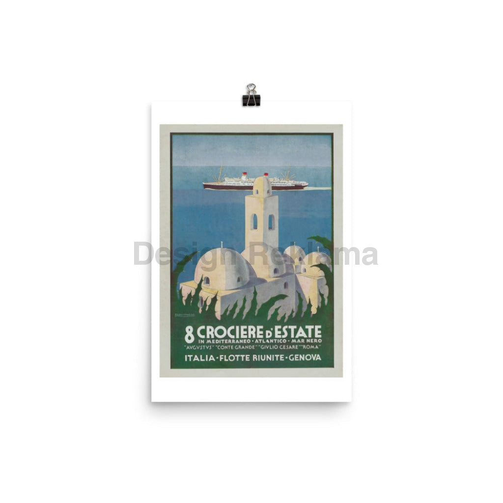 Eight Summer Cruises in the Mediterranean-Atlantic Black Sea, 1936 Italian United Fleets. Unframed Vintage Travel Poster Vintage Travel Poster Design Reklama