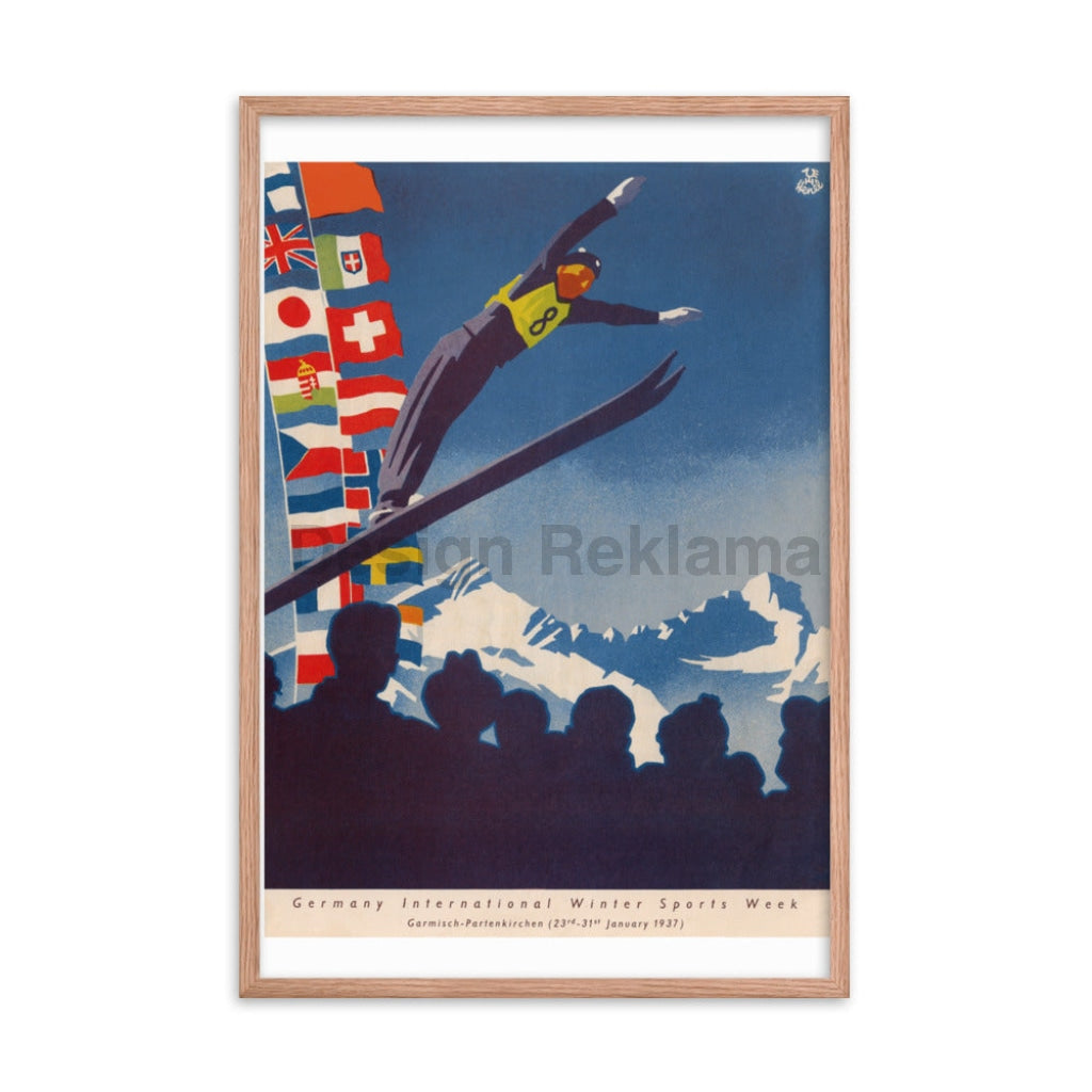 Garmisch Partenkirchen, Germany. Winter Sports, 1937. Framed Vintage Travel Poster Vintage Travel Poster Design Reklama