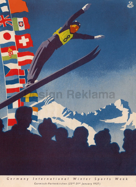 Garmisch Partenkirchen, Germany. Winter Sports, 1937. Unframed Vintage Travel Poster Vintage Travel Poster Design Reklama