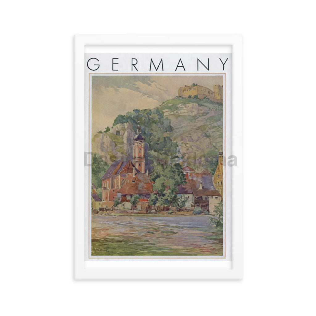 Germany, Rhine River, 1938. Framed Vintage Travel Poster Vintage Travel Poster Design Reklama