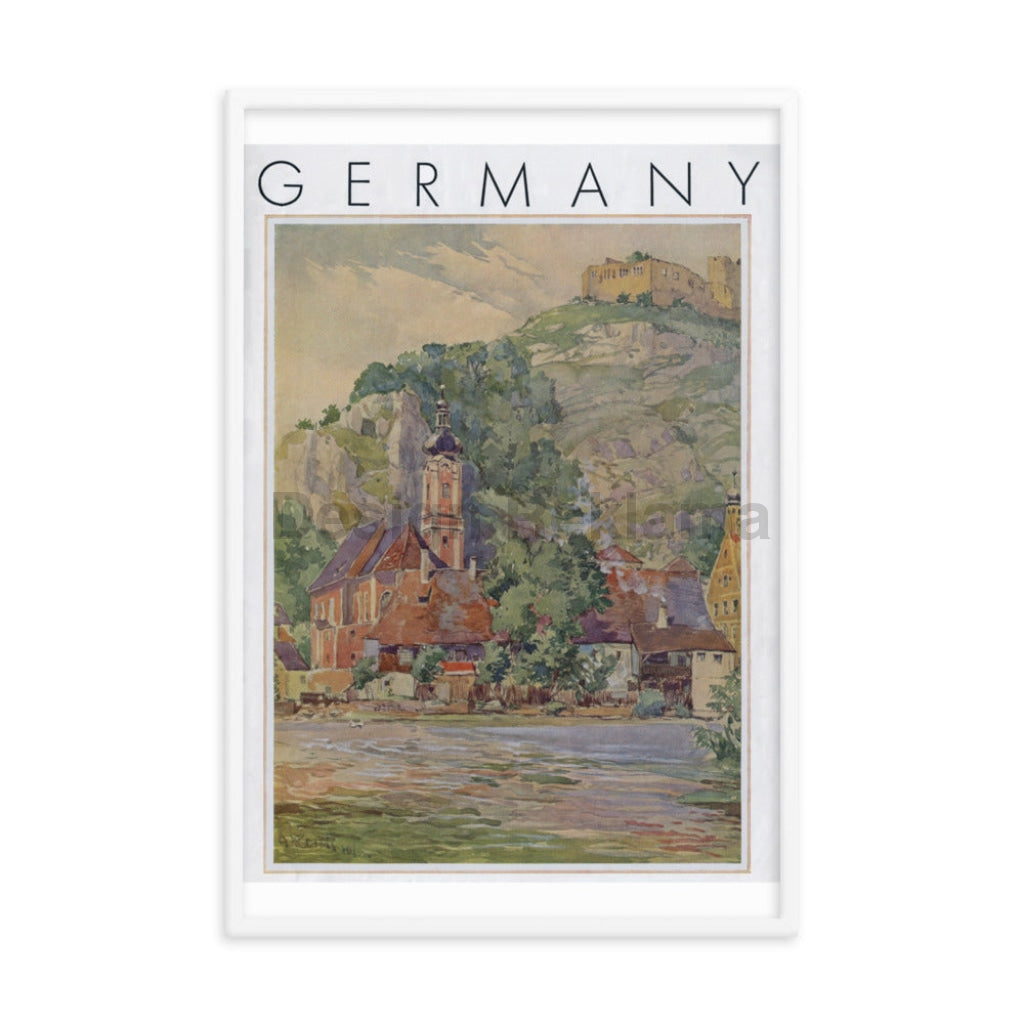 Germany, Rhine River, 1938. Framed Vintage Travel Poster Vintage Travel Poster Design Reklama