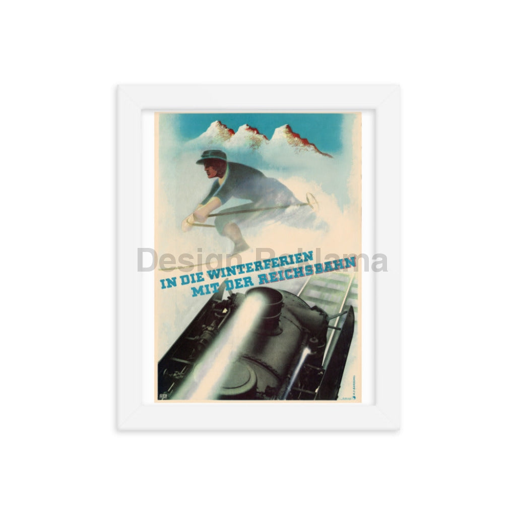 Germany, Winter Travel With The State Railway, 1937. Framed Vintage Travel Poster Vintage Travel Poster Design Reklama