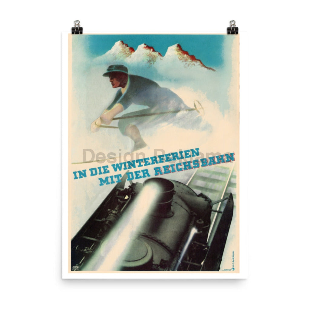 Germany, Winter Travel With The State Railway, 1937. Unframed Vintage Travel Poster Vintage Travel Poster Design Reklama