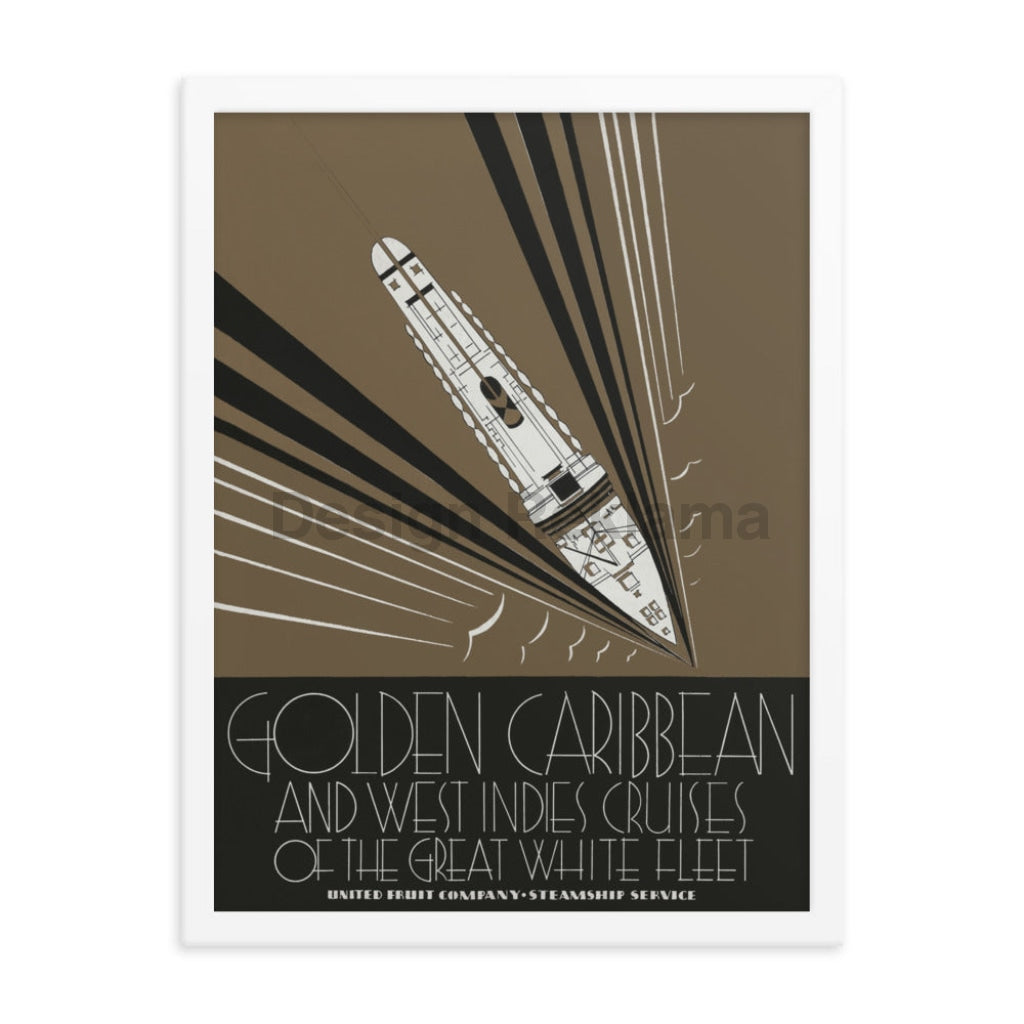 Golden Caribbean Cruises United Fruit Company, 1937. Framed Vintage Travel Poster Vintage Travel Poster Design Reklama
